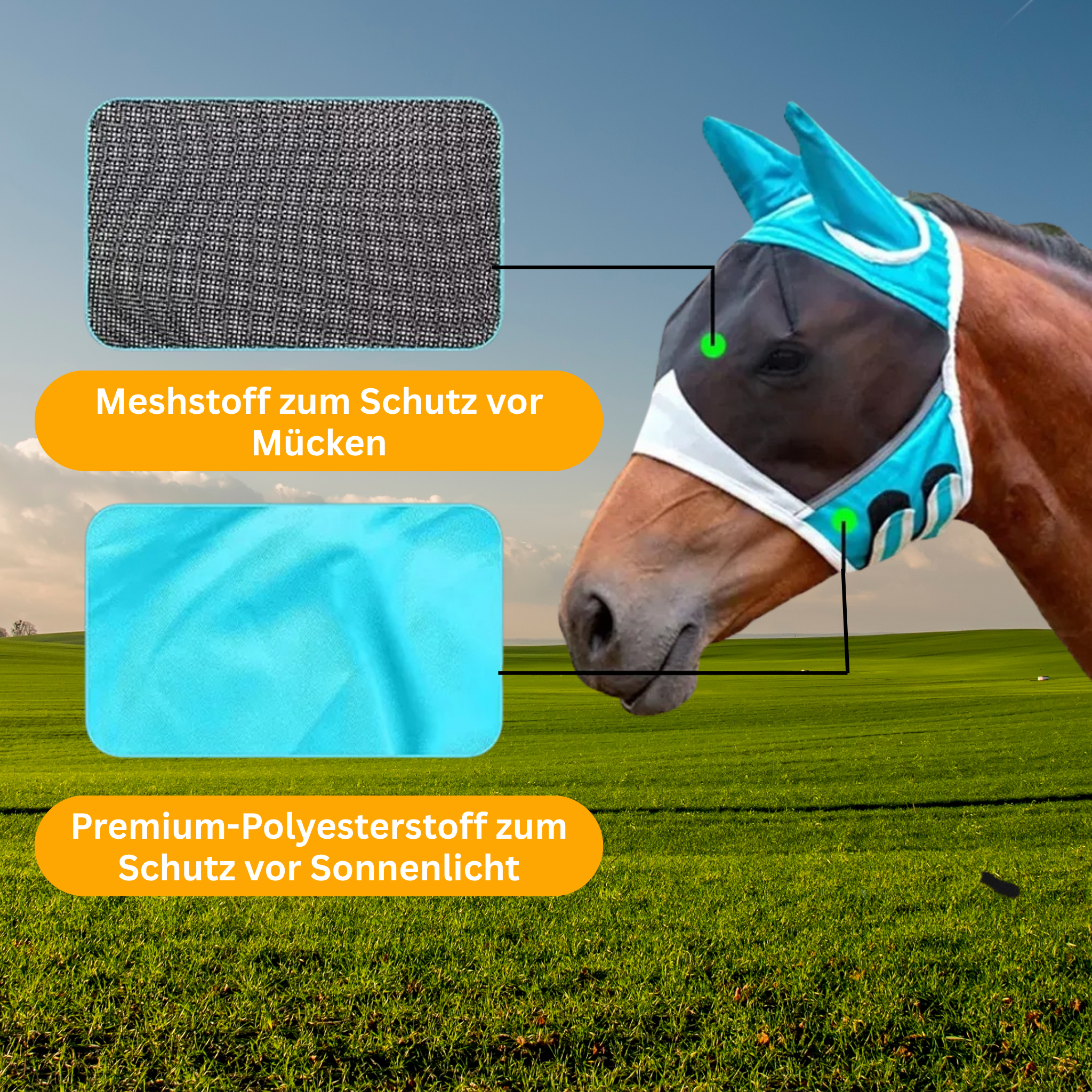 HorseMask - Atmungsaktive Premium-Fliegenmaske für Pferde