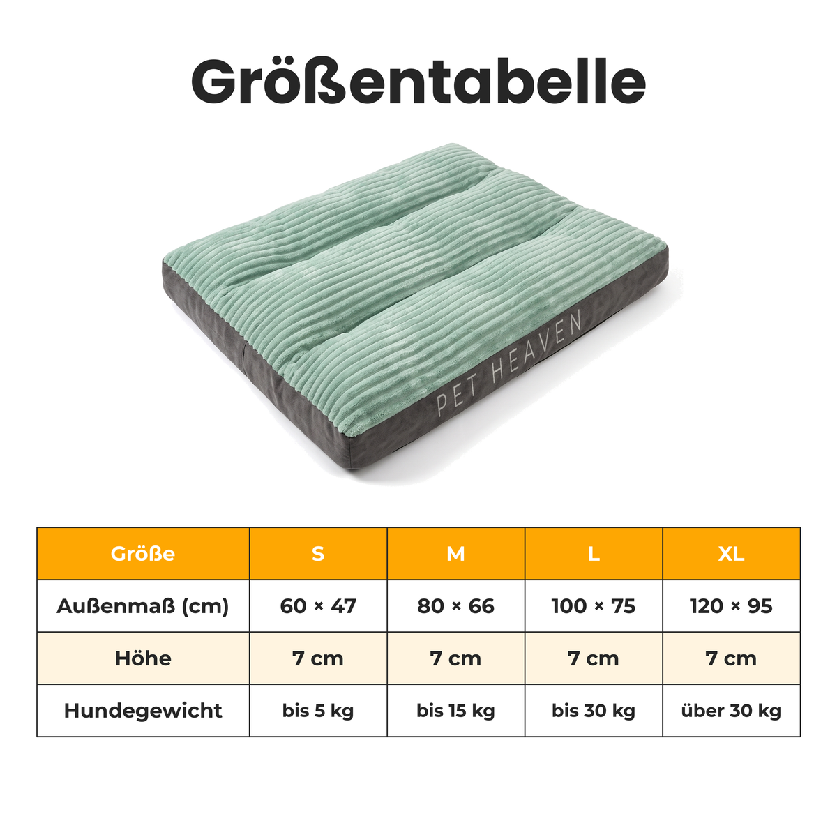 [de] DreamPad – Größentabelle S bis XL