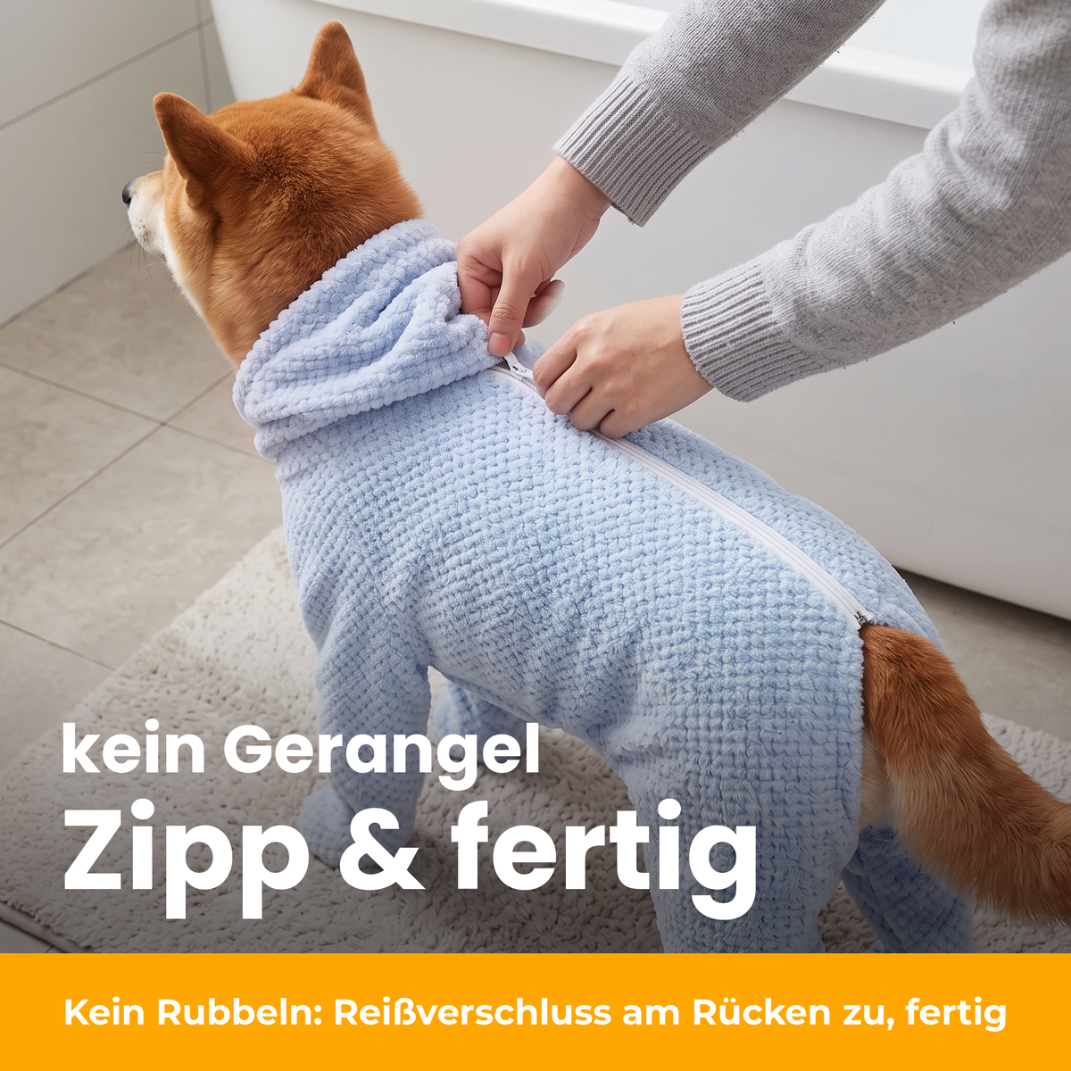 [de] FluffDry Hunde-Bademantel – Reißverschluss am Rücken