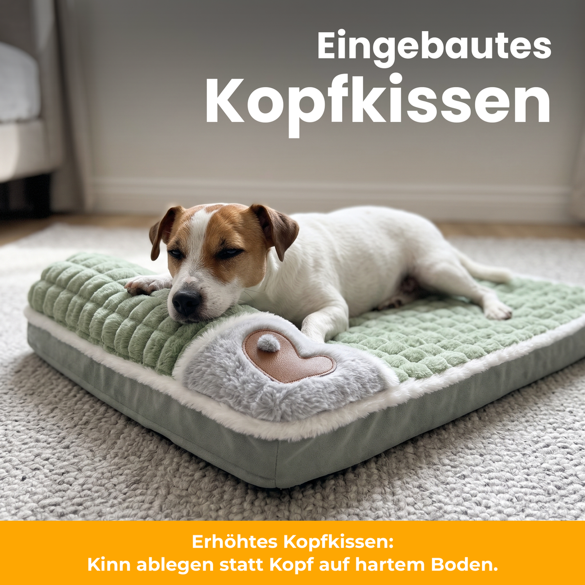 [de] SnugPad – Jack Russell legt das Kinn auf das erhöhte Kopfkissen