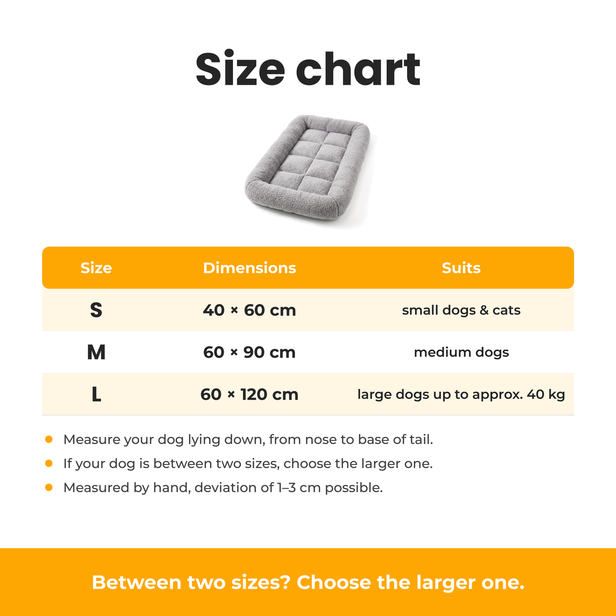 [en] TeddyBed – Size chart S to L